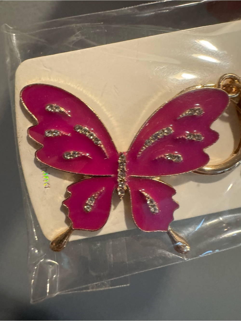 Purple Butterfly Keychain or Bag Charm with Gold-Tone Hardware - Picture 2 of 2